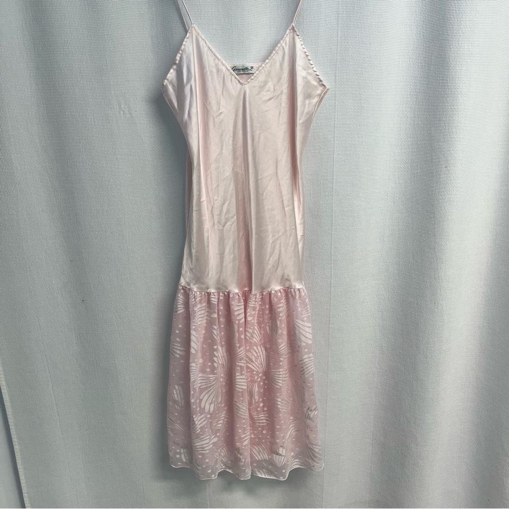 Vtg Amaretta Pink Satin Chiffon Babydoll Slip Balletcore Romantic nightgown